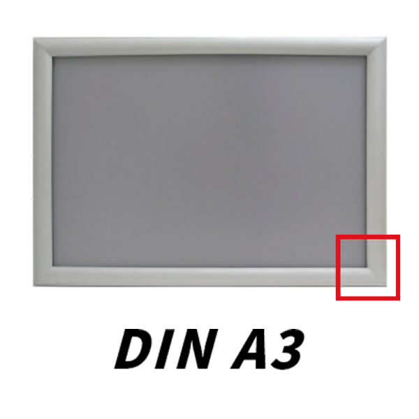 Brandschutz-Klapprahmen für Flucht- und Rettungspläne, B1 (schwerentflammbar), A3, auf Gehrung geschnitten