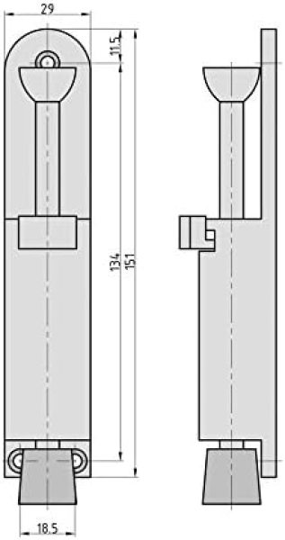 BASI® TFS 25 Türfeststeller Stoppwerk Edelstahl Türstopper Inkl. Befestigungsmaterial H151xB29mm, Hub 35mm